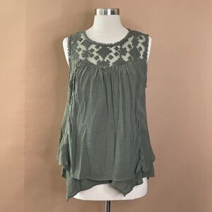 Style & Co Boho Sage Green Lace Trim Sleeveless Layered Tunic Top Women’s Medium